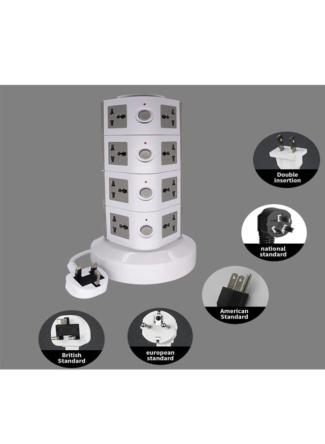 PADOM شريط الطاقة العمودي العالمي بادوم، متعدد المآخذ 110V-250V مع 2 منفذ USB، محطة شحن كهربائية مع واقي من زيادة التيار، مناسب لأي دولة - Image 3