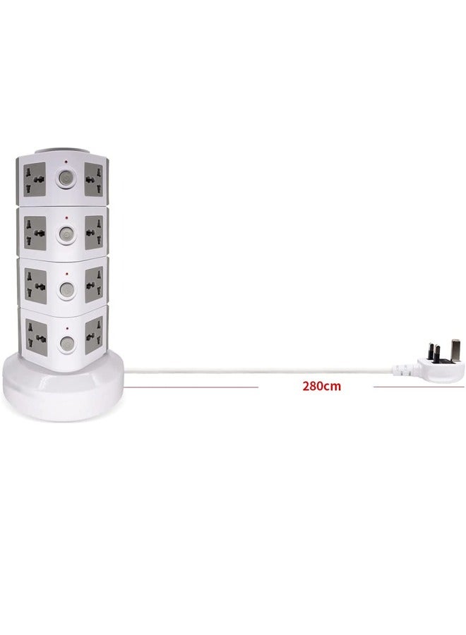 PADOM شريط الطاقة العمودي العالمي بادوم، متعدد المآخذ 110V-250V مع 2 منفذ USB، محطة شحن كهربائية مع واقي من زيادة التيار، مناسب لأي دولة - Image 5