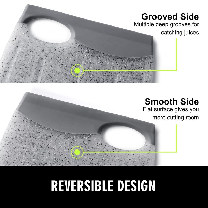 Ginkick Small Plastic Cutting Board, 7.48" Mini Cutting Board for Small Kitchen Task, Non Slip Cutting Board, Unique Design with Multiple Juice Grooves! BPA Free, Dishwasher Safe, Easy Grip Handle (Grey) - Image 4