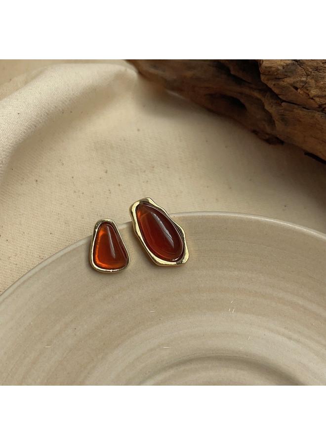 Retro Elegant Brown Earrings Female Geometric Blooming Acrylic Earrings Personality Fashion High Sense Earrings 