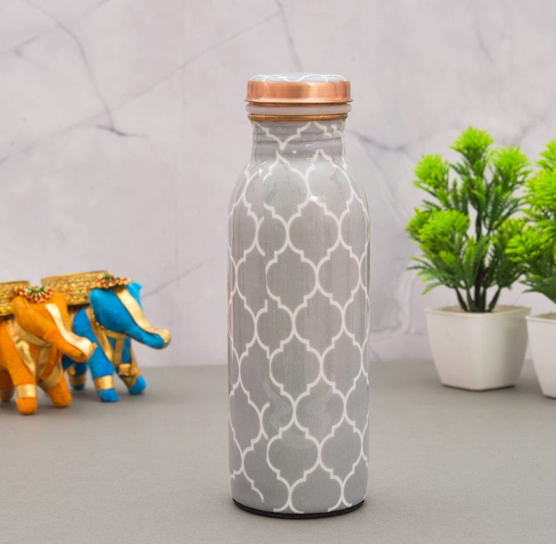 OGGN Grey Printed Pure Copper Water Bottle with Anti-Oxidant Material, Durable Rust Proof Tamba for Office Use, Stylish and Healthy, 500 Ml - Image 1