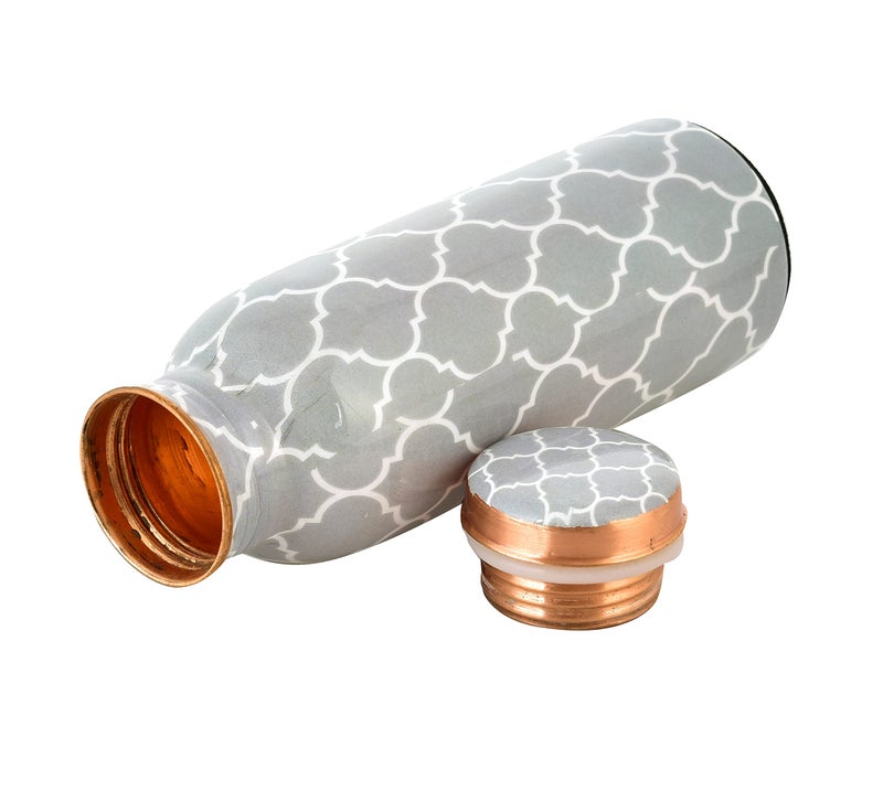 OGGN Grey Printed Pure Copper Water Bottle with Anti-Oxidant Material, Durable Rust Proof Tamba for Office Use, Stylish and Healthy, 500 Ml - Image 4