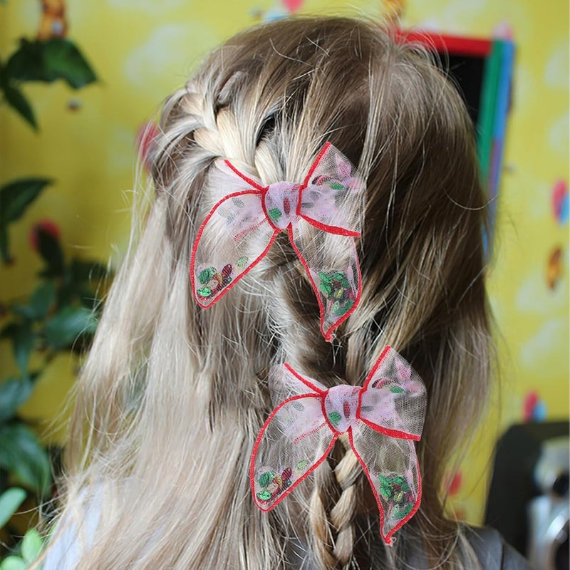 Ipetboom 4pcs Mesh Fabric Bowknot Hair Clips for Tulle Layer Side Hair Accessories Mesh Bow Claws - Image 5