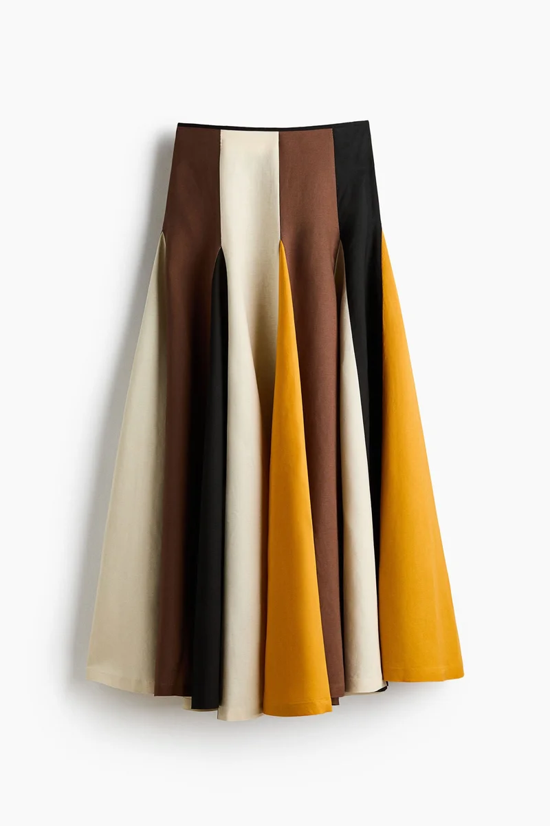 H&M Linen-blend godet-pleated skirt