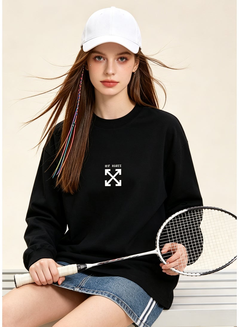 OFF-WHITE couple spring and autumn heavy cotton loose long sleeve T-shirt for men and women - Image 2