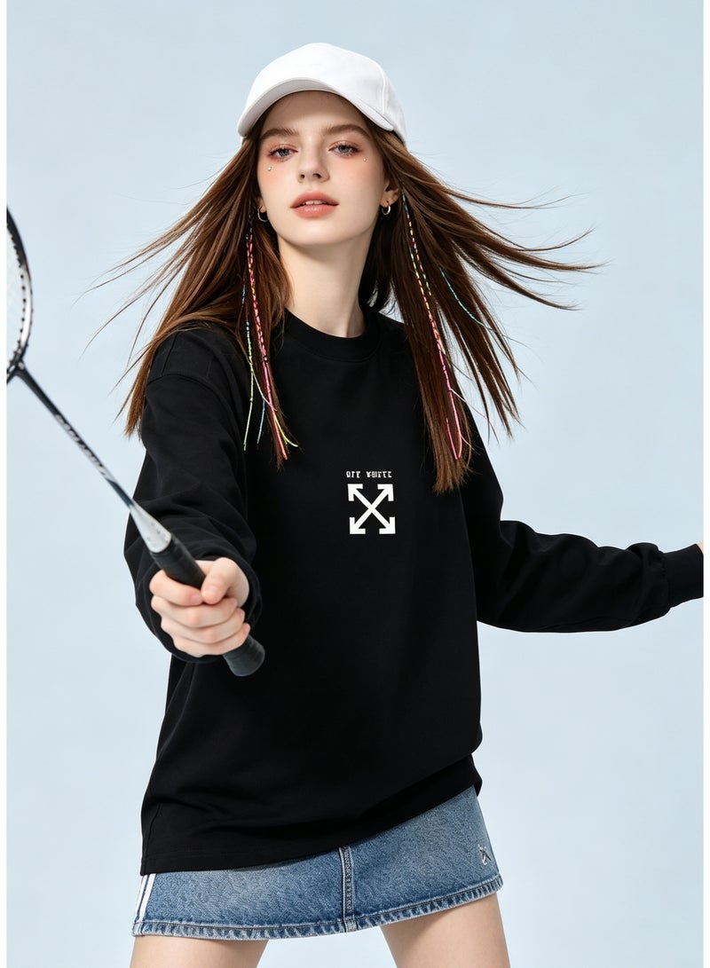 OFF-WHITE couple spring and autumn heavy cotton loose long sleeve T-shirt for men and women - Image 5