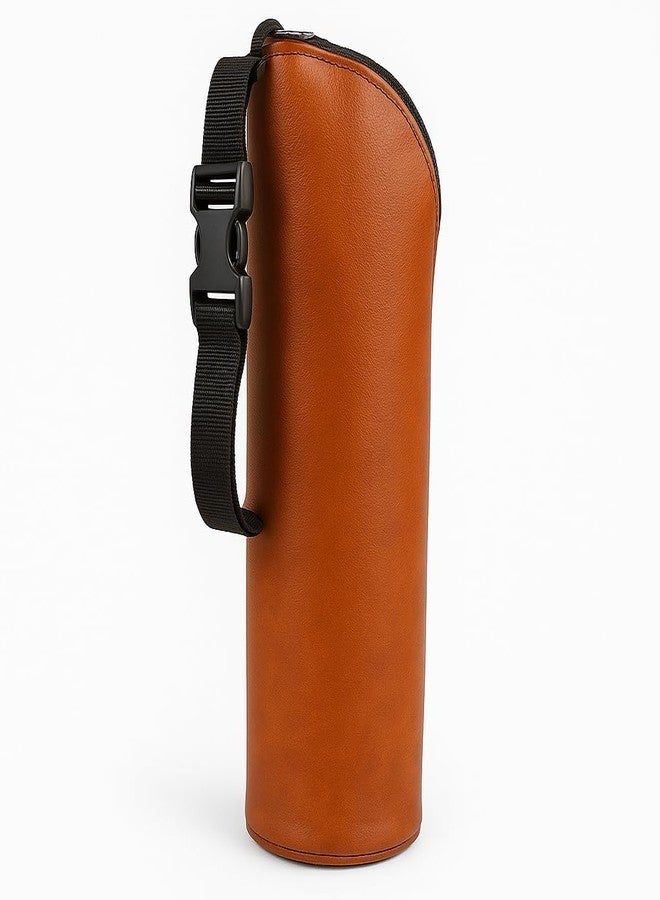 R TOUCH Leather @ Thermal Bottle Bag Keep Warm/Cold Cover with Hanging Strap-1000 ML, Brown - Image 2
