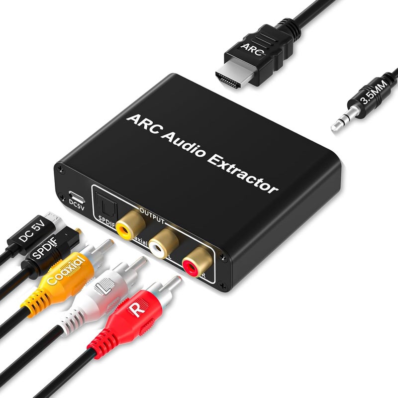 Hdiwousp HDMI ARC to Optical Audio Adapter,192KHz HDMI ARC Adapter Converter Splitter to Optical + RCA L/R+ Coaxial and Analog 3.5mm Stereo for HDTV Soundbar Amplifier Headphones - Image 1