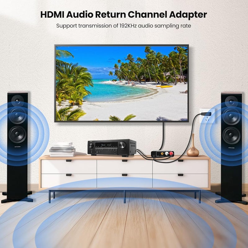 Hdiwousp HDMI ARC to Optical Audio Adapter,192KHz HDMI ARC Adapter Converter Splitter to Optical + RCA L/R+ Coaxial and Analog 3.5mm Stereo for HDTV Soundbar Amplifier Headphones - Image 2