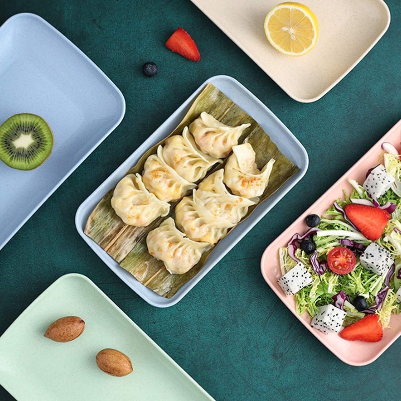 aDai Lightweight Wheat Straw Rectangular Plate 827 Unbreakable EcoFriendly Dinnerware for Salads Pasta Snacks Fruit Ideal for Home Restaurant Gifting Mint Green Pack of 4 - Image 4
