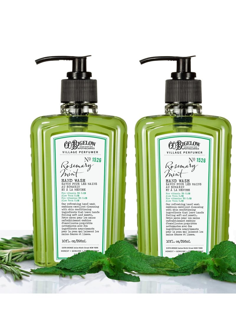C. O. Bigelow C.O. Bigelow Hand Wash, Rosemary Mint Soap, No. 1526 - Village Perfumer Moisturizing Hand Wash for Bathroom & Kitchen with Aloe Vera, 10 fl oz, Pack of 2  - Image 1