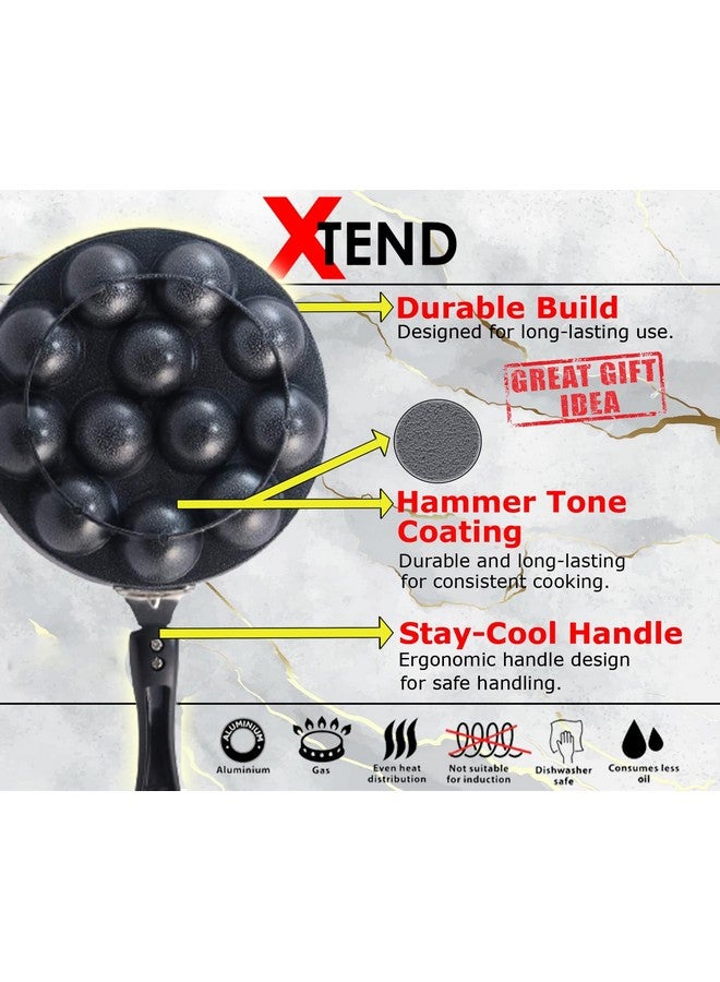 Xtend Non-Stick Heavy 12 Cavity APPAM (Spatter Finish) Glass LID (Hammer Tone Coated) Paniarakkal with Lid 0.5 L Capacity 21 cm Diameter (Aluminium, Non-Stick) - Image 4