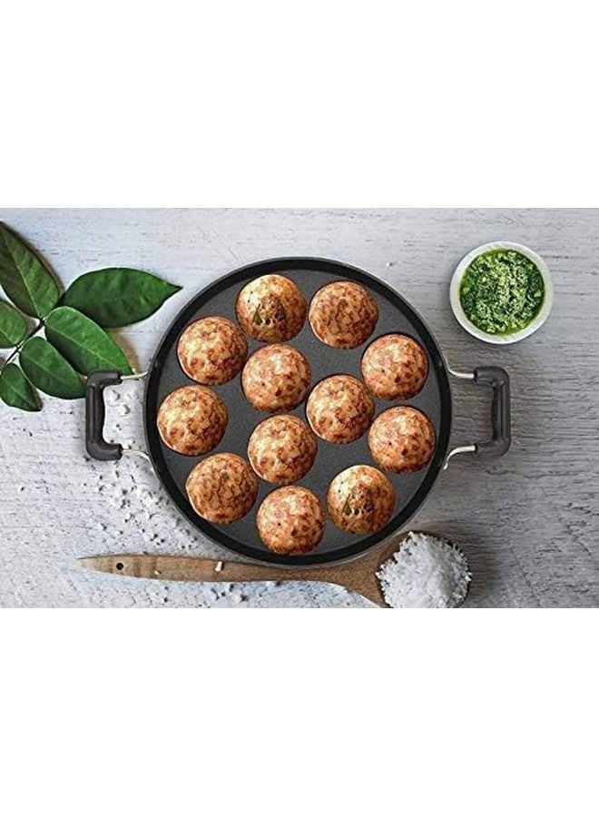 Xtend Non-Stick Heavy 12 Cavity APPAM (Spatter Finish) Glass LID (Hammer Tone Coated) Paniarakkal with Lid 0.5 L Capacity 21 cm Diameter (Aluminium, Non-Stick) - Image 2
