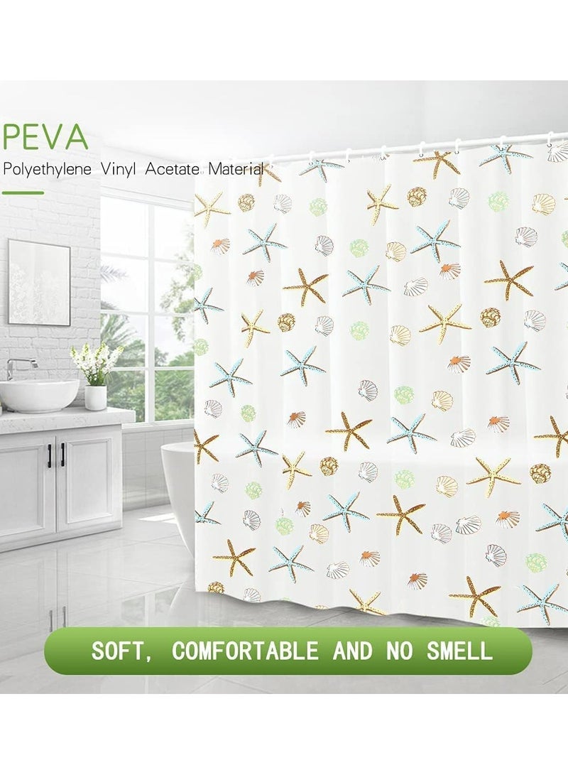 Waterproof PEVA Shower Curtain Liner, 72 Inch with Metal Grommets and 12 Hooks, Thick Bathroom Liner with Creative Starfish Design - Image 2
