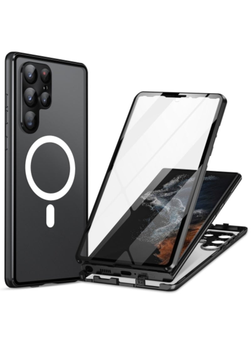 AROAQ For Samsung Galaxy S23 Ultra 5G HD Full Cover Magsafe Magnetic Metal Tempered Glass Phone Case - Image 1