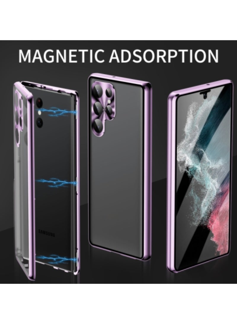 AROAQ For Samsung Galaxy S23 Ultra 5G HD Full Cover Magsafe Magnetic Metal Tempered Glass Phone Case - Image 3