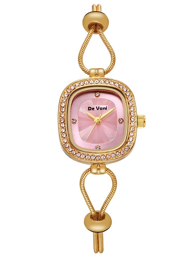 دي فاني ساعة يد للنساء من دي فاني مينا الساعة مرصع بالكريستال شريط الساعة بمقاس مرن - Image 2