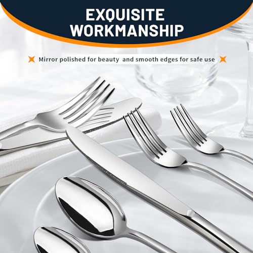 NICE KITCHEN Silverware Set, 40 Piece Stainless Steel Cutlery Sets for 8, Heavy Duty Flatware, Mirror Polished Forks Spoons and Knives Set, Reusable Utensils for Home Kitchen, Dishwasher Safe - Image 2