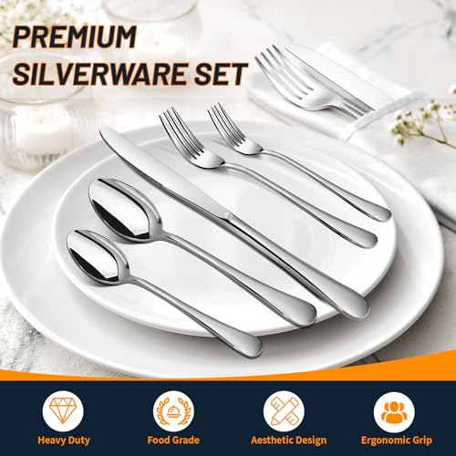 NICE KITCHEN Silverware Set, 40 Piece Stainless Steel Cutlery Sets for 8, Heavy Duty Flatware, Mirror Polished Forks Spoons and Knives Set, Reusable Utensils for Home Kitchen, Dishwasher Safe - Image 3
