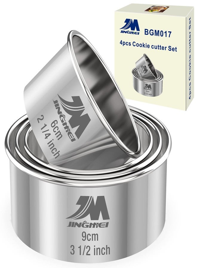 M JINGMEI M JNGMEI 4 Pieces Stainless Steel Cookie Cutter Set 2.25inch, 2.75inch, 3.25inch,3.5inch Biscuit Plain Edge Round Cutters Sizes Shape Molds GIFT PACKAGE - Image 1