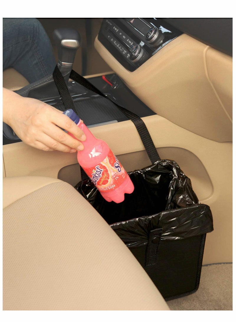 Excefore Foldable Hanging Car Trash Can Car Waste Basket Car Garbage bin Vegan Leather and Oxford Clothes Car Organizer car Gadgets Medium Black  - Image 1