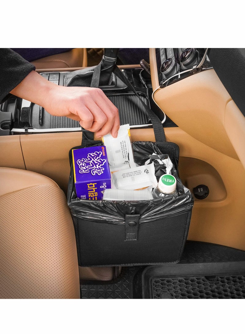 Excefore Foldable Hanging Car Trash Can Car Waste Basket Car Garbage bin Vegan Leather and Oxford Clothes Car Organizer car Gadgets Medium Black  - Image 3