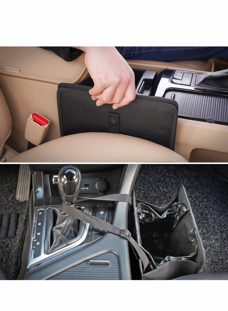 Excefore Foldable Hanging Car Trash Can Car Waste Basket Car Garbage bin Vegan Leather and Oxford Clothes Car Organizer car Gadgets Medium Black  - Image 2