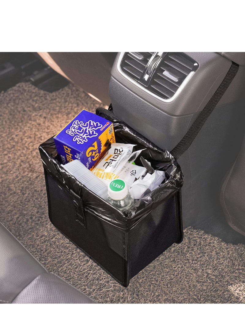 Excefore Foldable Hanging Car Trash Can Car Waste Basket Car Garbage bin Vegan Leather and Oxford Clothes Car Organizer car Gadgets Medium Black  - Image 4