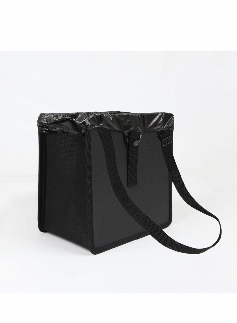 Excefore Foldable Hanging Car Trash Can Car Waste Basket Car Garbage bin Vegan Leather and Oxford Clothes Car Organizer car Gadgets Medium Black  - Image 5