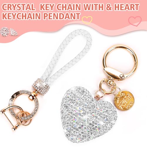 Prometheism Car Keychain for Women with Rhinestone Heart Shape Bling Girl Cute Keychain for Christmas,Personalized Gift (A-White) - Image 2
