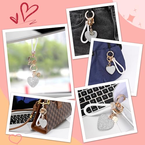 Prometheism Car Keychain for Women with Rhinestone Heart Shape Bling Girl Cute Keychain for Christmas,Personalized Gift (A-White) - Image 3