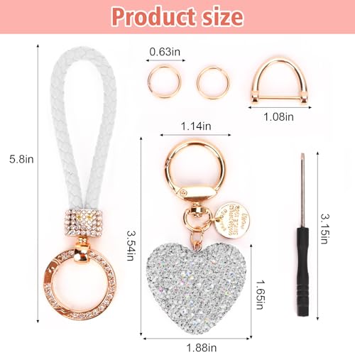 Prometheism Car Keychain for Women with Rhinestone Heart Shape Bling Girl Cute Keychain for Christmas,Personalized Gift (A-White) - Image 4
