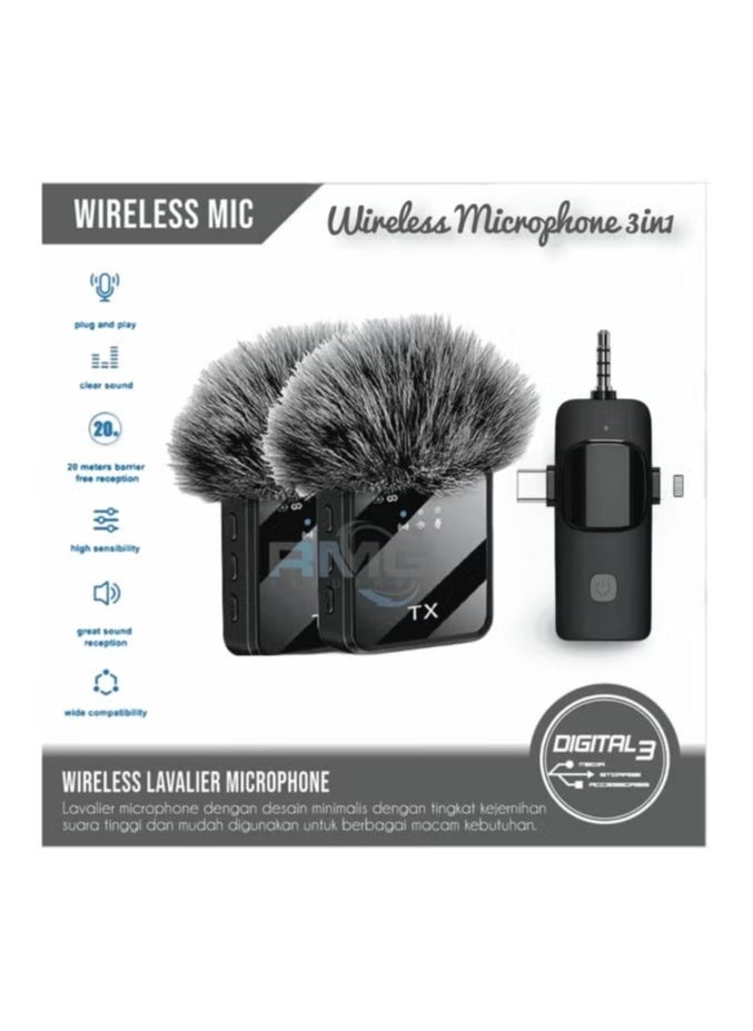 Tx - DW 3-in-1 Wireless Lavalier Microphone for Live Video Recording – F11-2 | Clear Audio, Easy Setup, Long-Range Connectivity for Smartphones, Cameras, and PCs | Ideal for Vlogging, Streaming, Interviews, and More - Image 1
