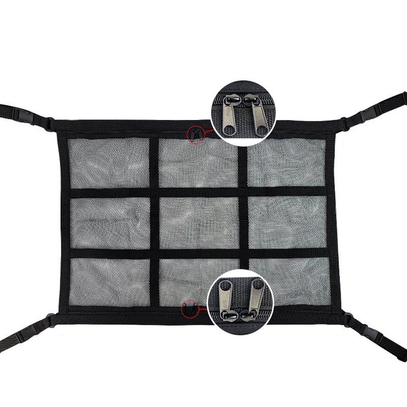 Car Ceiling Cargo Net Triangle-Shaped Vehicle Ceiling Strong Load-Bearing Pocket Double-Zipper Car Roof Mesh Bag In-Car Storage Organizer - Image 1