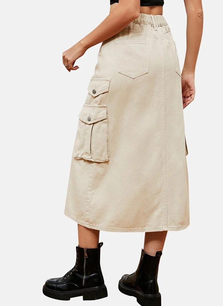 يونيكي Beige Mid Rise Plain Midi Skirt