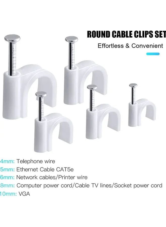 White Cable Clips With Nails Heavy Duty 10mm 100pcs Cord Management For Wires Outdoor - Image 1