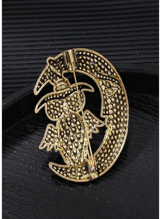 OIDIMS Vintage Owl on the Moon Rhinestone Brooch for Women Men Charms Crystal Animal Bird Crescent Brooches Lapel Pins for Clothing Gold-Tone Plated Fashion Jewelry Unisex Accessories Scarves Clip (Orange) - Image 4