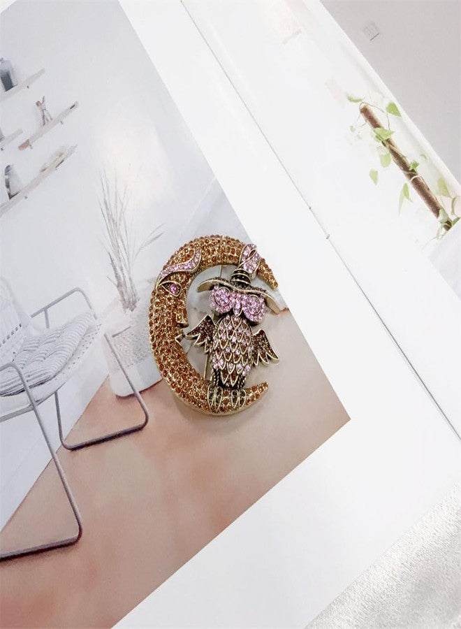 OIDIMS Vintage Owl on the Moon Rhinestone Brooch for Women Men Charms Crystal Animal Bird Crescent Brooches Lapel Pins for Clothing Gold-Tone Plated Fashion Jewelry Unisex Accessories Scarves Clip (Orange) - Image 5