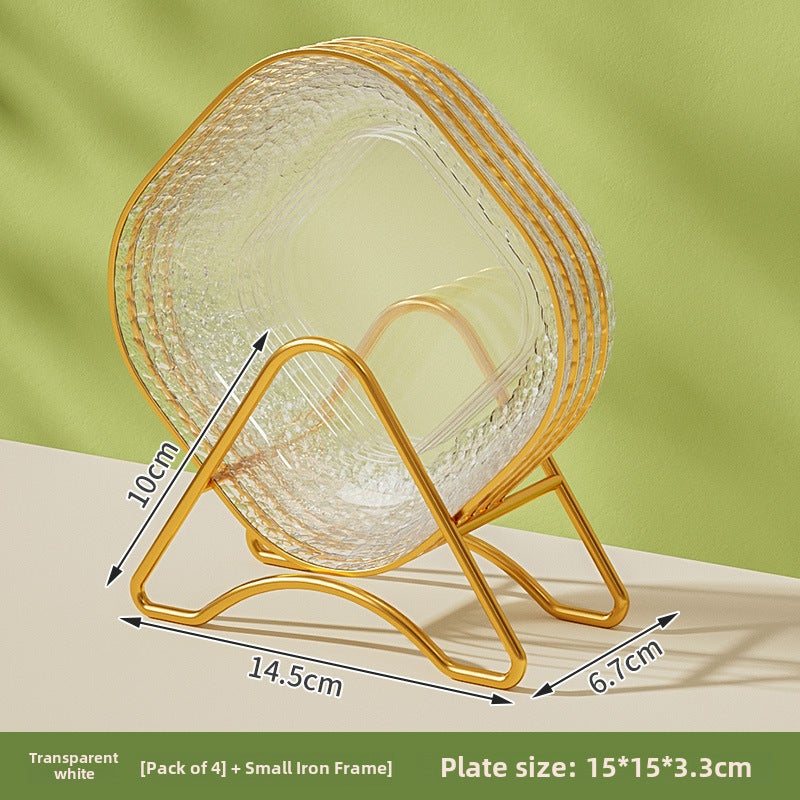 Premium Food-Grade Bone Dish for Dining4 dishes + gold rack [Transparent color]] 4 dishes + gold rack [Transparent color]]