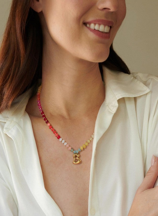 Badu Initial R Colorful Beaded Gemstone Necklaces for Women 14K Gold Letter Pendant Necklace Natural Stone Summer Beach Handmade Jewelry Gift Trendy Necklaces - Image 4