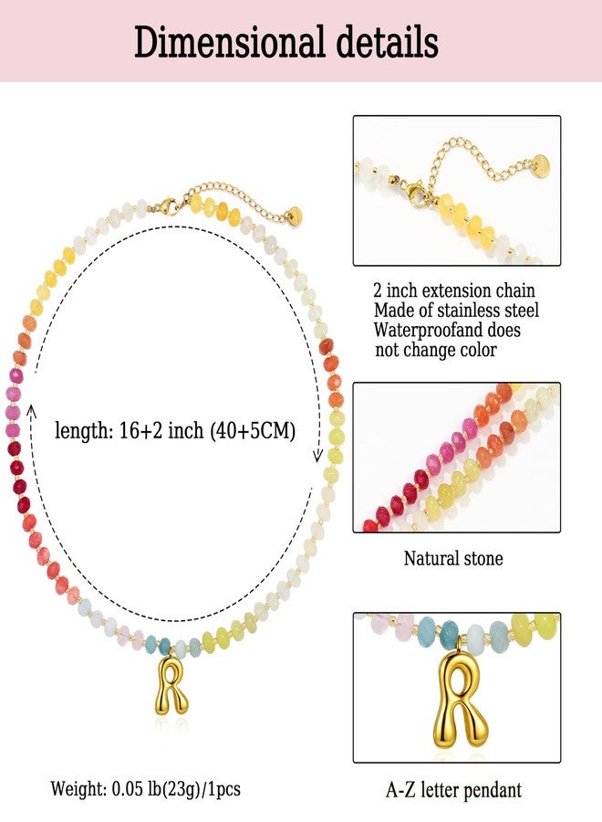Badu Initial R Colorful Beaded Gemstone Necklaces for Women 14K Gold Letter Pendant Necklace Natural Stone Summer Beach Handmade Jewelry Gift Trendy Necklaces - Image 2