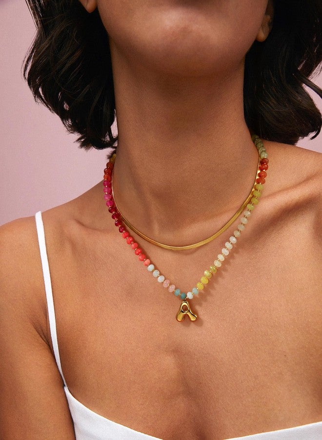 Badu Initial R Colorful Beaded Gemstone Necklaces for Women 14K Gold Letter Pendant Necklace Natural Stone Summer Beach Handmade Jewelry Gift Trendy Necklaces - Image 5