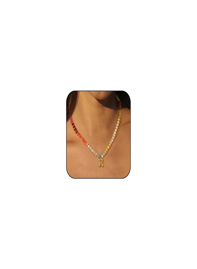 Badu Initial R Colorful Beaded Gemstone Necklaces for Women 14K Gold Letter Pendant Necklace Natural Stone Summer Beach Handmade Jewelry Gift Trendy Necklaces - Image 1