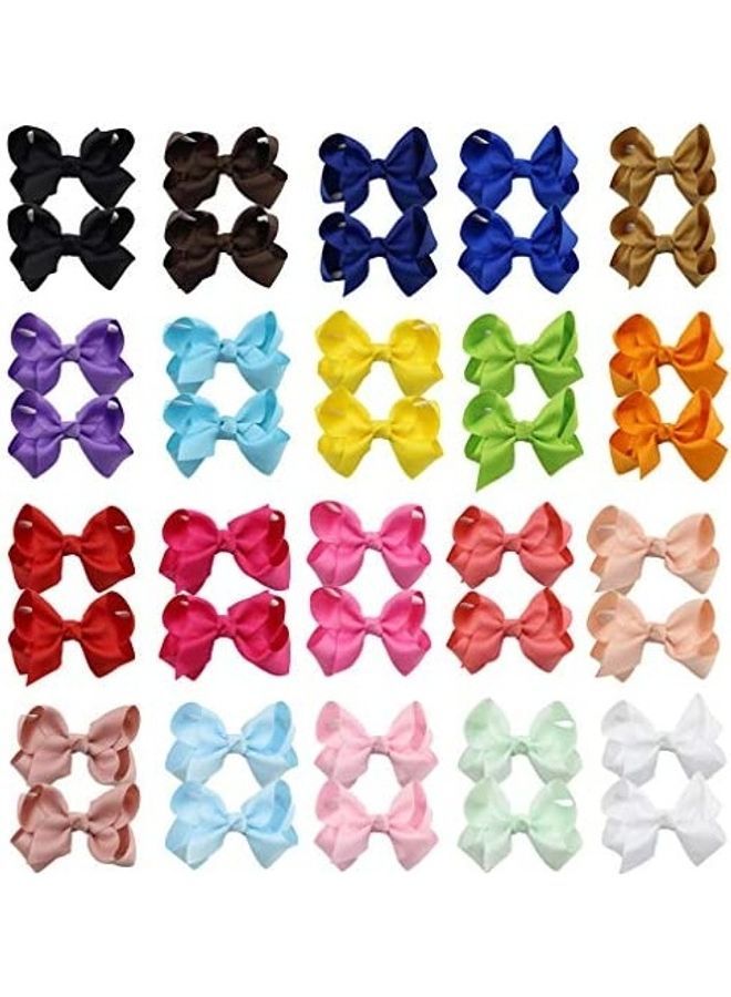 NIBEMINENT 40-Piece Bow Clips Spiked Ribbon Hair Bows Set Multicolour