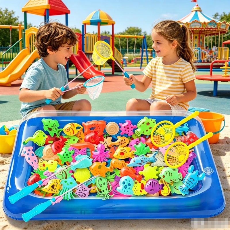 Magnetic Fishing Toys Game Set for Kids | Water Table Bathtub Kiddie Pool Party & Pole Rod Net, Plastic Floating Fish Toddler Color Ocean Sea Animals Eid Age 3 4 5 6 Year - Image 3