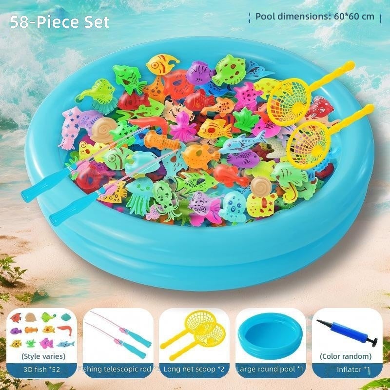Magnetic Fishing Toys Game Set for Kids | Water Table Bathtub Kiddie Pool Party & Pole Rod Net, Plastic Floating Fish Toddler Color Ocean Sea Animals Eid Age 3 4 5 6 Year - Image 2