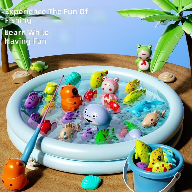 Magnetic Fishing Toys Game Set for Kids | Water Table Bathtub Kiddie Pool Party & Pole Rod Net, Plastic Floating Fish Toddler Color Ocean Sea Animals Eid Age 3 4 5 6 Year - Image 1