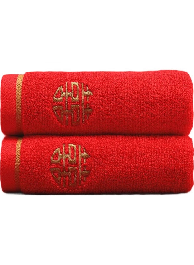 Grace منسوجات منزلية، منشفة وجه زفاف زوجين حمراء زاهية من القطن الخالص، منشفة للبالغين سميكة، 72*34 سم، 105 غ، قطعة واحدة - Image 3