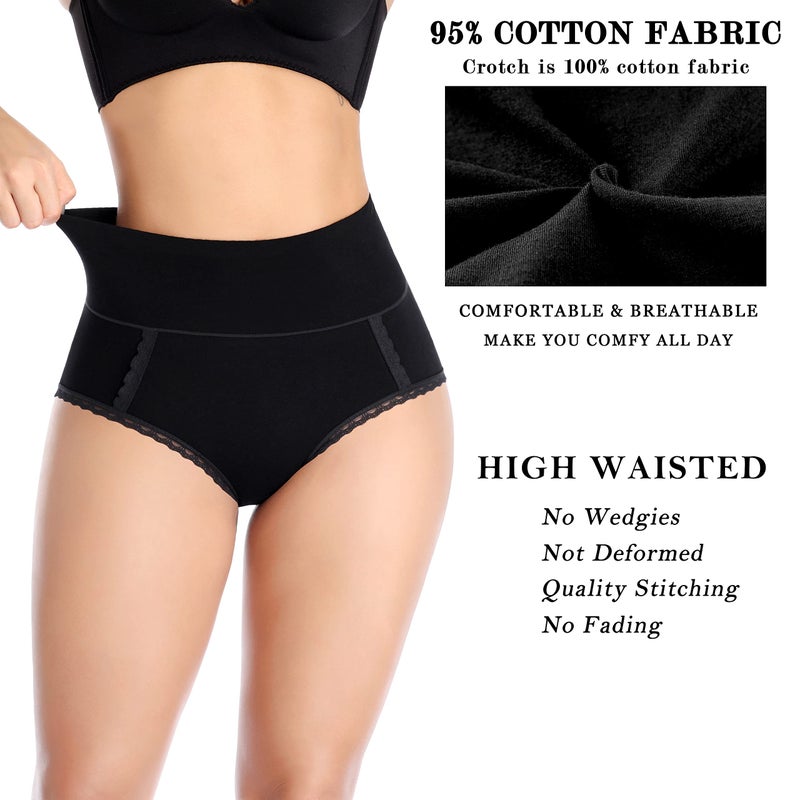 MISSWHO Womens Underwear Cotton Panties High Waist Full Coverage Briefs 6 Pack Plus Size Underware XXX-Large - Image 5