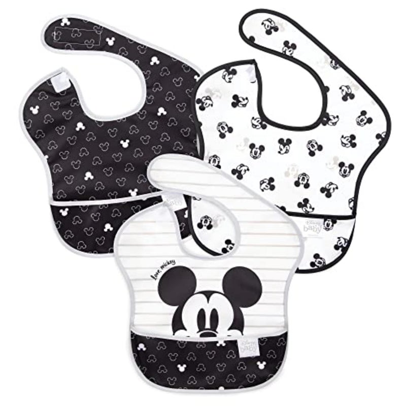 Bumkins Disney Bibs for Girl or Boy, SuperBib Baby and Toddler for 6-24 Months, Essential Must Have for Eating, Feeding, Baby Led Weaning, Mess Saving Waterproof Soft Fabric, 3-pk Mickey Mouse Icon - Image 1